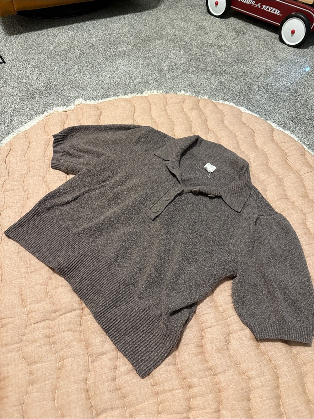 Brown Puff Sleeve Sweater Top
